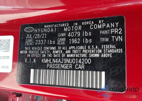 2022 Hyundai Elantra Hybrid Limited z USA, uszkodzony, nr VIN KMHLN4AJ9NU014200